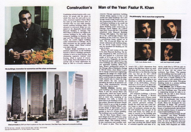 Construction's Man of the Year: Fazlur R. Khan, ENR February 10, 1972